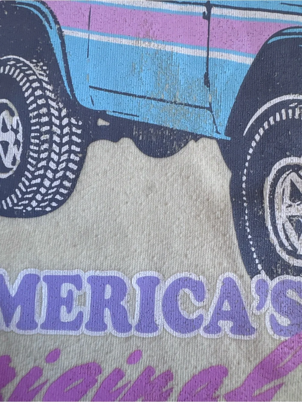 Ford Cream Bronco Graphic Tee with Purple Striped Shorts
